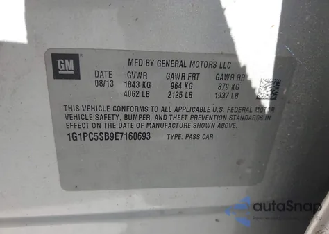 2014 Chevrolet Cruze 1Lt Auto from USA, damaged, VIN 1G1PC5SB9E7160693